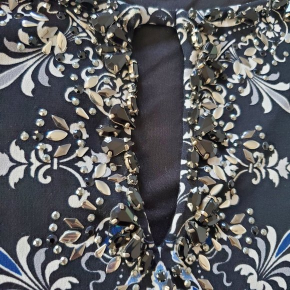 White House Black Market Black & Blue Paisley Print Embellished Dress XS - Picture 5 of 11
